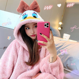 ชุดนอนผู้หญิงลายการ์ตูนฮู้ดหนาเดซี่ชุดนอนวันพีซชุดนอนยาวเป็ดชุดนอนใส่อยู่บ้าน