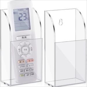 2Pcs Acrylic Remote Holder Organizer Clear TV Remote Control Holder Wall Mount Remote Caddy  For TV Air Conditioner Bedside Media Organizer