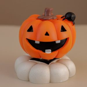 VALER Resin Rotating Pumpkin Ghost Ornament Spooky Gothic Style Ghost Pumpkin Skull Figurine Wacky Rotating Tombstone Shaped Ornament Home Decoration