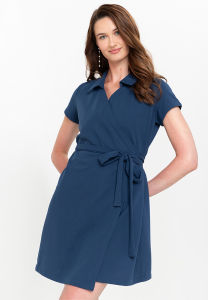 Krizia Cotton Knit Stretch Wrap Dress with Collar