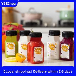 【Local shipping】 4Pcs 120ML Clear Drink Containers Plastic Reusable Empty Juice Bottles with Black Tamper Proof Lids for Juice Milk Coffee