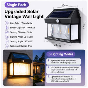 Solar Wall Light PIR Motion Sensor 3 Modes IP65 Waterproof Outdoor Lamp for Garden Patio