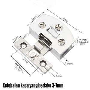 3-10MM Engsel Kaca Jepit Pintu kabinet Oval Kotak Cabinet Door Glass Hinges