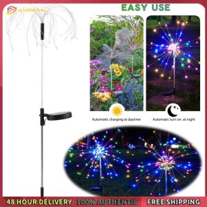 Outdoor Solar Fireworks Lights 2Pcs Waterproof Fairy Lights Garden Starburst Design for Lawn and Pathway