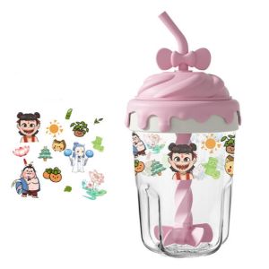 แก้วน้ำลายการ์ตูน น่ารัก ขวดน้ำใส่น้ำ กระบอกใส่เครื่องดื่ม ขนาด400ML DD356