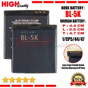 Baterai Battery High Quality BL-5K BL5K Compatible Hp Cina Jadul Nokia 701 C7 C7-00 N85 N86 N87 X7 X7-00 RM-707 Cross P2Q CB960 Ukuran Batre Panjang : 4.4cm Tebal : 0.5cm Tinggi : 4.7cm