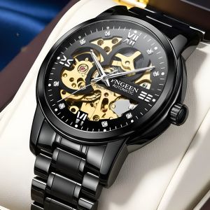 Jam Tangan Asli Otomatis Pria Tahan Air Mesin Mekanik Transparan New Automatic Mechanical Fngeen Terbaru Stainless Steel Titanium Anti Karat Quartz Kaca Tebal Aksesoris Arloji Men Watches Automatics Import Formal Bisnis Kasual Bergaya Cowok Keren COD-JF23