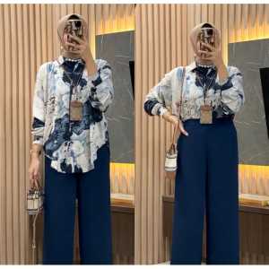 lili set stelan pakaian wanita viral terkini/one set rayon viscous premium mix crinkle airflow terbaru/ootd busana muslimah terbaru