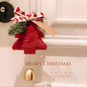 Plush Christmas Tree Pendant with Bow & Bell Xmas Door Wall Hanging Car Charm Ornament Holiday Gift