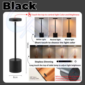 Bar Table Lamp LED Metal Desk Light USB 3-Levels Brightness Rechargeable Touch Control for Restaurants Outdoor