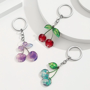 Cherry Pattern Acrylic Keychain Two Sided Artwork Fade Proof Material Ideal For Outdoor Enthusiasts