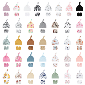 1 Bộ mũ bệnh viện trẻ em mềm mại và thoải mái với găng tay phù hợp trong 0-1 tháng bé trai bé gái phi giới tính mũ em bé & găng tay