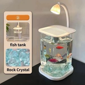 YOUYITIAOYU Desktop Aquarium Fish Tank Mini Landscaped Glass Fish Tank with LED Light Clear Aquarium Ornament