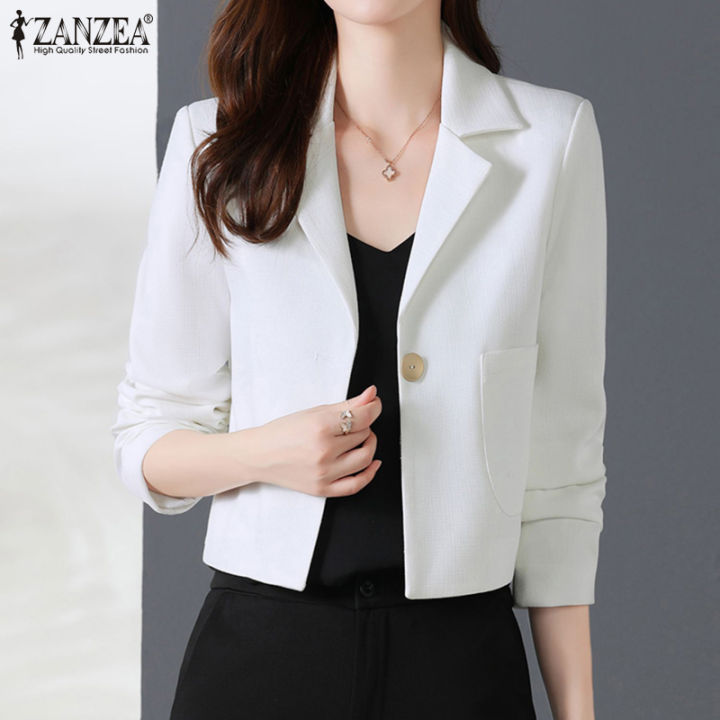 ZANZEA Korean Style Spring Fashion Plain Suit Coats For Women Long
