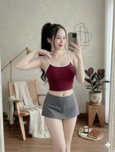 Áo croptop 2 dây phối viền KVYBODY A34 chất cotton borip lụa dày mịn co giãn thích hợp mặc ở nhà đi chơi đi dạo