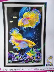 Tranh thêu chữ thập Cá vàng (về tự thêu) LV3559