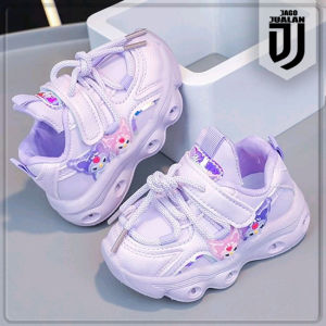 Sepatu Sneakers Tali Perekat Lampu LED Anak Usia 1 2 3 4 5 6 Tahun / Sepatu Kets KUROMI Anak Perempuan Fashion Trendy / Sepatu MENYALA  Anak Cewek Karakter KUROMI / Sepatu Anak Casual Wanita Modis Sol Menyala / Sepatu Running Anak LED Motif Kartun Lucu