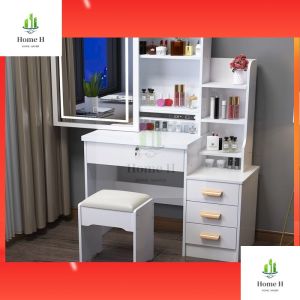 Dressing Table with LED Mirror and Drawer Bedroom Storage Desk Make Up Table Cosmetic Table Gift Girl