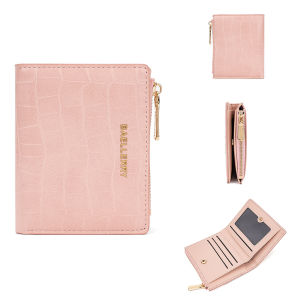 Baellerry Women Short Wallet Stone Pattern 2 Fold Zipper Bag Premium Card Bag