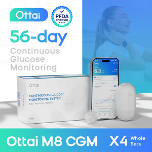 Ottai CGM Continuous Glucose Monitoring Kit 4 Sets No Finger Pricking Wearable Glucose Monitor Non-invasive Sensor for Real-time Daily Blood Glucose Tracking