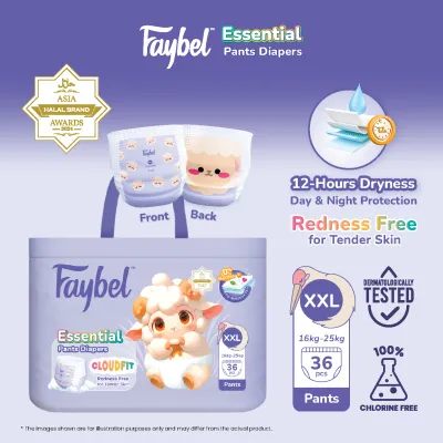 [3 Packs]Faybel Essential Baby Diaper Pants 3 Packs All Sizes M L XL XXL XXXL for Sensitive Skin Redness-Free Dermatologically Tested