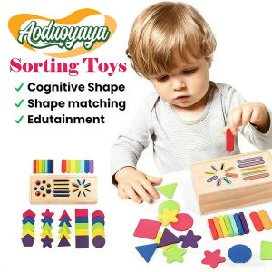 Wooden sorting box shape matching toy sensory montessori warna fine motor toddler hadiah pembelajaran awal
