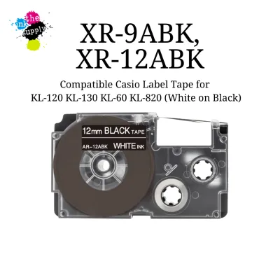 XR-9ABK XR-12ABK Compatible Casio Label Tape (9mm 12mm White on Black) [theinksupply]