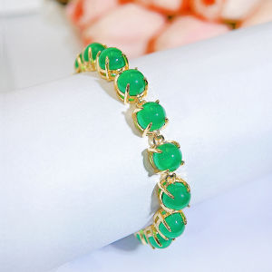 SEQUITO Personality Women Costume Jewellery Golden Plated Settings Green Round Zirconia Banquet Pendant Bracelet B338