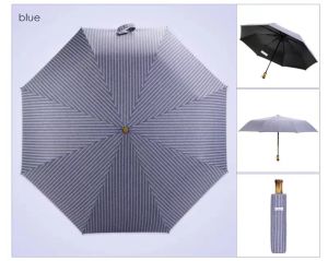 (SG Seller) Leodauknow Three Folding Striped Style Umbrella Fully Automatic Anti UV Umbrella Business Umbrella Sun Rain UV Protection Umbrella