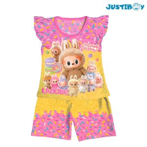 Setelan Baju Anak Perempuan Labubu Pendek / Baju Anak Cewek Imut Usia 3 - 7 Tahun [LUCY]