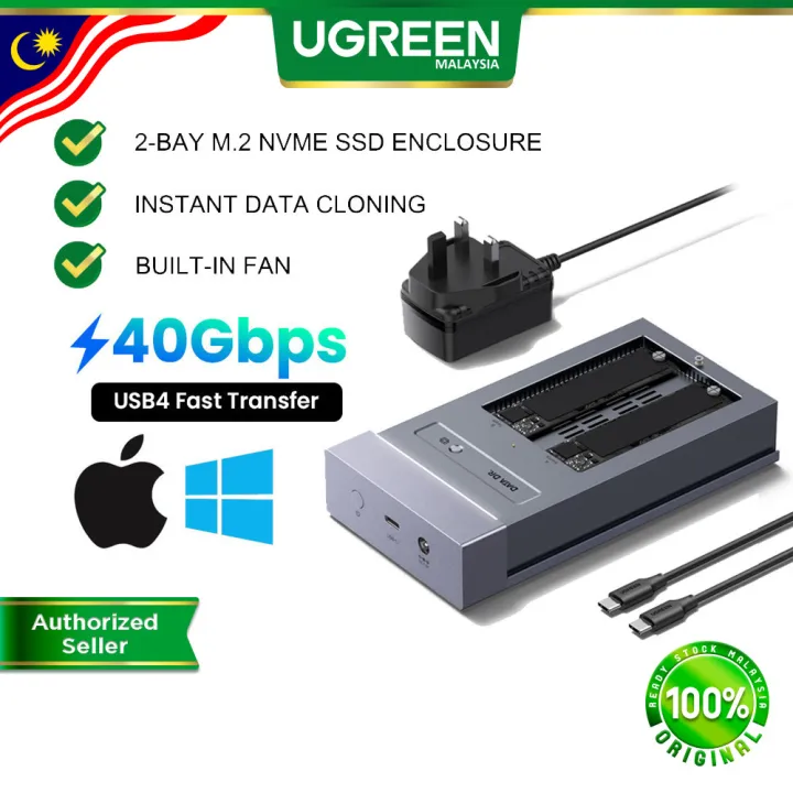 UGREEN 2-Bay M.2 NVMe SSD Enclosure 2280/2260/2242/2230 USB4 40Gbps Thunderbolt 3/4/5 UASP One-Key Clone Compatible with MacOS Windows