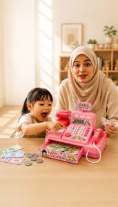 LODER Kids Cash Register Toy Cashier Supermarket Pretend Play Set Music Light Educational Gift Mainan
