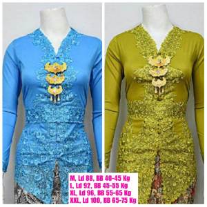 KEBAYA KATUN STRECH BORDIR LENGAN PANJANG KANCING BUNGKUS & FREE OBI SIZE M - XXL.  M LD 90 CM BB 40 - 45 KG BISA PAKAI L LD 94 CM BB 45 - 55 KG BISA PAKAI XL LD 98 CM BB 55 - 65 KG BISA PAKAI XXL LD 102 CM BB 65 - 75 KG BISA PAKAI  OPEN ORDER
