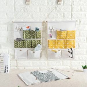 VB45D อุปกรณ์ติดผนัง กระเป๋าแขวน7กระเป๋า กันน้ำกันน้ำได้ ผ้าลินินผ้าฝ้าย ที่จัดเก็บเครื่องสำอางของเล่น ใช้งานได้จริง การประหยัดพื้นที่ ถุงเก็บของกระจุกกระจิก บ้านในบ้าน