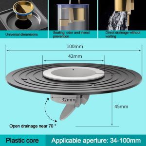 SIDSI Fast Drainage Sink Strainer Floor Drain 34-100mm Dia Hole Backflow Preventer Insert Drain Plug Durable Clogging Hair Catcher Anti-odor Dectable Sink Strainer Toilet