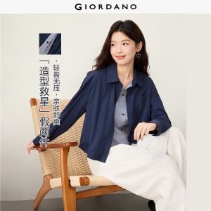 Giordano Beau Monde Women Fake two-piece striped single pocket shacket Free Shipping 13376781