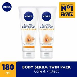 2 Pcs NIVEA Body Care Body Serum Extra White Care & Protect Twin Pack - 2 x 180ml