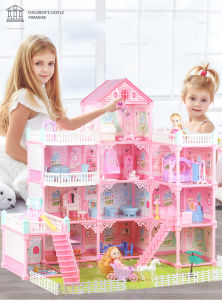 บ้างของเล่นตุ๊กตา มีไฟLEDสาวบ้านต๊กตา มีเฟอร์นิเจอร์ ของเล่นบ้านบาร์บี้ ชุดสำหรับBarbie ของเล่นบ้านชุดปราสาทเจ้าหญิง บ้านตุ๊กตาDIY