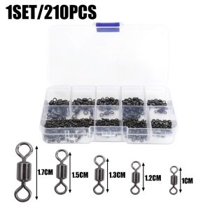 210Pcs nhiều kích cỡ khác nhau đầu nối câu cá Xoay Hình Tám Phong Cách vòng bi khớp khuyên xoay câu cá 360 độ xoay Ngăn Chặn Dòng Twist Tùy Chọn Lures