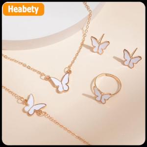 【2-3 days delivery】 5PCS Fashion Butterfly Pendants Necklace Earrings Ring Bracelet Sets For Women Jewelry Set Bridal Wedding Jewelry Gift