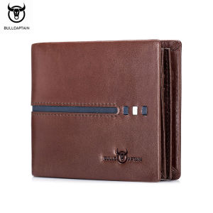 BULLCAPTAIN100% Mens Cowhide Wallet Business Casual Cash Clip Multifunctional 12 Card Slots RFID Anti-theft Brush Leather Card Holder Wallet