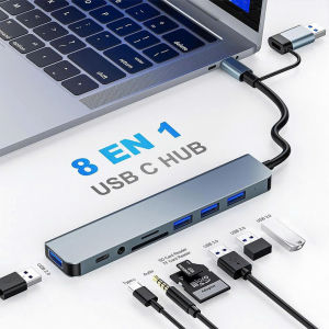Hub USB - Bộ chuyển đổi từ USB và TYPE-C thành USB 3.0 và USB 2.0 và thẻ nhớ jack 3.5mm và TYPE-C