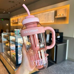 1300ml Cute Large Capacity Plastic Water Cup Water Bottle With Straw And  Handle Heat-resistant Water Bottle  Anti Drop Outdoor Water Cup Elecrimens11