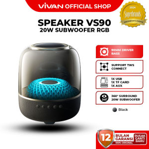 VIVAN Super Bass Speaker VS90  TWS Connect  Bluetooth v5.3  RGB  20W Subwoofer  - Garansi 1th