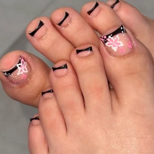 Short Square Fake Toenails Flower Press on Toe Nail Acrylic False Toes Nail Artificial Toenails Full Cover Toenails