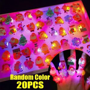 🔥20/50pcs LED Christmas Glowing Rings Cute Santa Claus Xmas Tree  Flash Light Up Open Finger Rings for Party Decoration Kids Gift