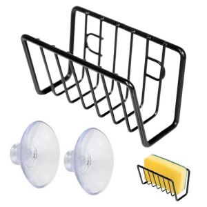 SKJK Wall-Mounted Sponge Holder Suction Cup No-Drill Drain Storage Shelf Multi-Functional Rustproof Sink Drain Stand Household