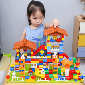 89PCS+Plate Big Size Slide Building Blocks Compatible Duplo City House Roof Big Particle Building Block Castle Brick Toys for Kids