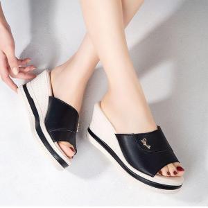 Free Shipping 2026 New WomenS Outdoor Soft Leather Wedge Heel Thick-Soled Slip-On Anti-Slip Fashionable MomS Sandals