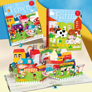 Kidshouse 2 Books Pop Up Book Busy Town Things to Find Busy Farm Count to Ten 3D Pop Up Book Baby Kids Education Learning Counting HCB